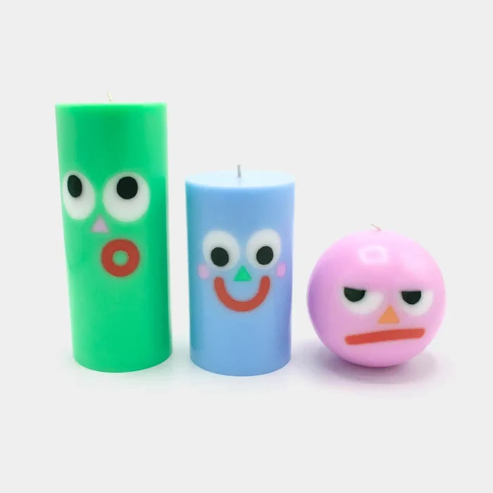 Moodz™ - Happy Pillar Face Candle, Blue, 50h