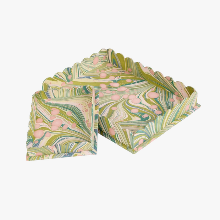 Moss Fire Marbleized Desk Tray Set