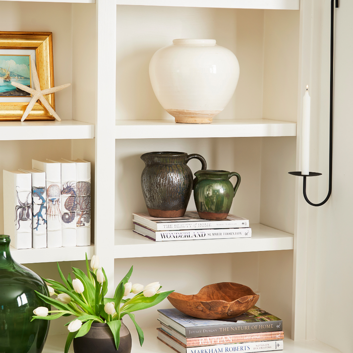 Neema Ceramic Pot styled on shelves