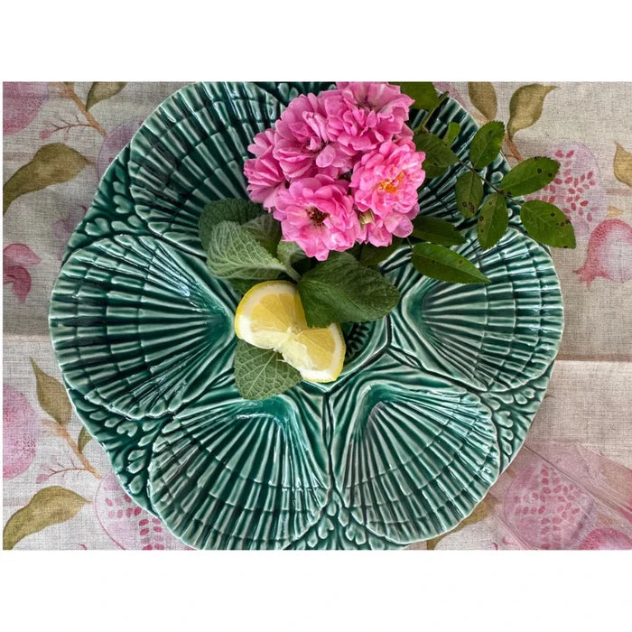 Nola Green Oyster Plate styled with lemon slice