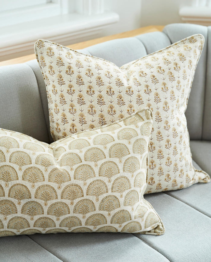 Nori Elm Lumbar Pillow Cover Styled with Kutch Shell Pillow Cover