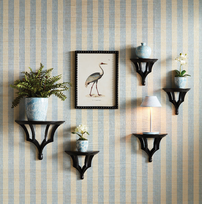 Oliver Black Wood Wall Bracket styled on striped wall