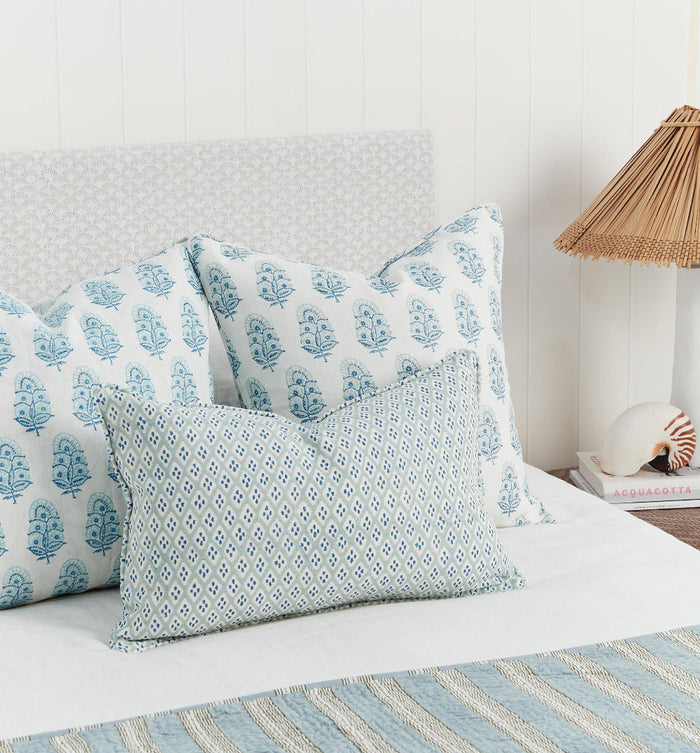 Zardosi Tahoe Pillow Cover styled on bed with Orvietto Lumbar
