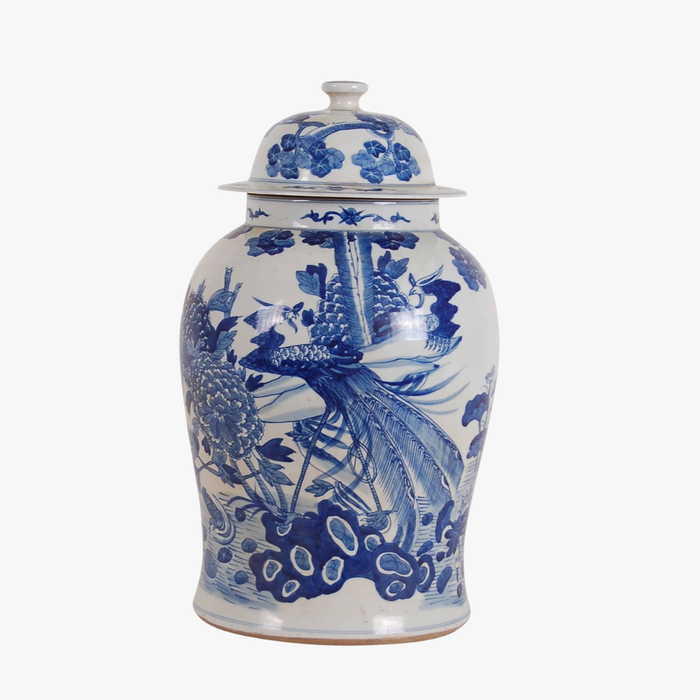 Peacock Temple Jar - blue chinoiserie decor