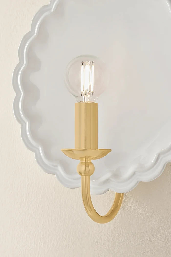 Salloped Edge Ceramic Pierce Ivory Wall Sconce closeup