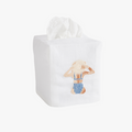 Poolside Embroidered White Linen Tissue Box Cover