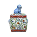 Porcelain Foo Dog Jar - Green & Red