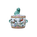 Porcelain Foo Dog Jar - Rose Canton Round