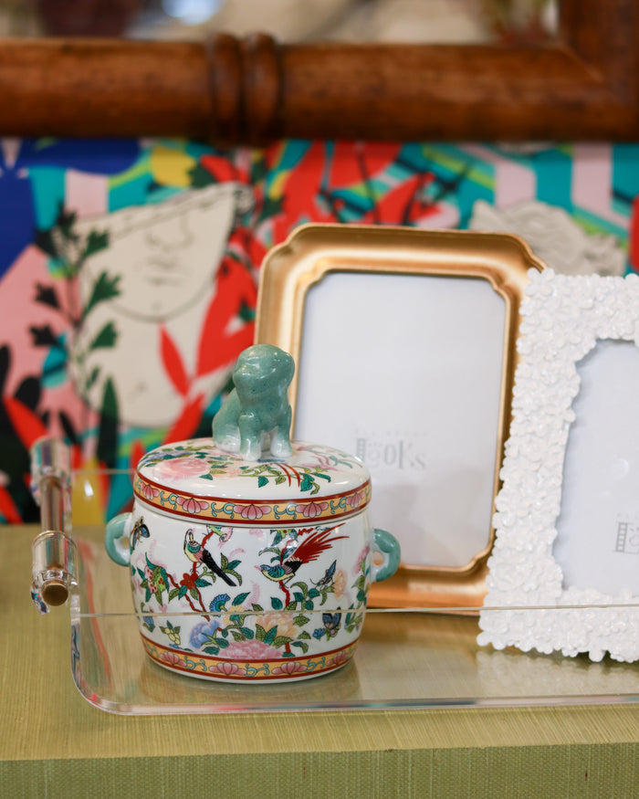 Porcelain Foo Dog Jar - Rose Canton Round