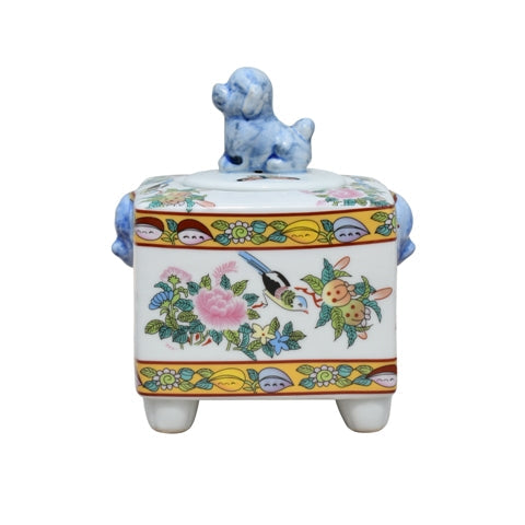 Porcelain Foo Dog Jar - Rose Canton Square