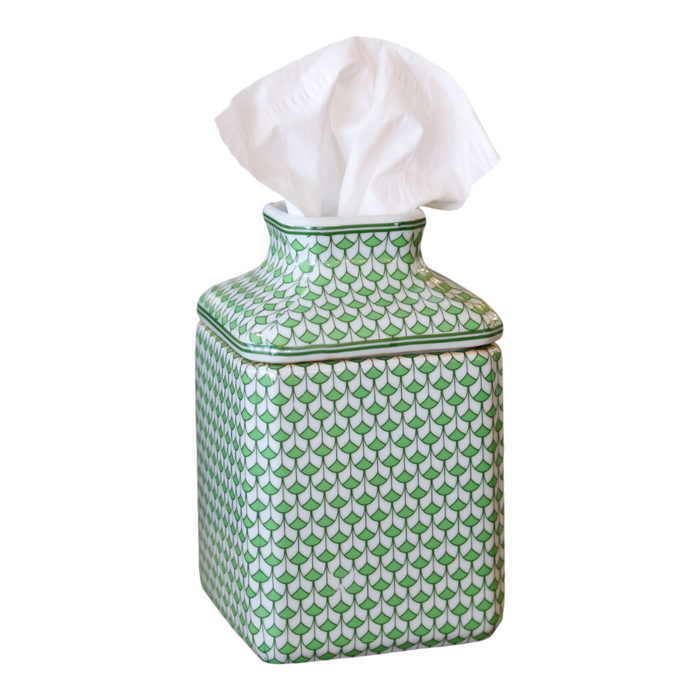 Porcelain Tissue Box - Green Fish Scales