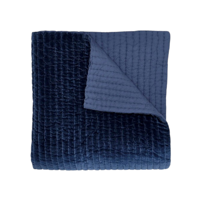 Quilted Indigo Velvet Throw