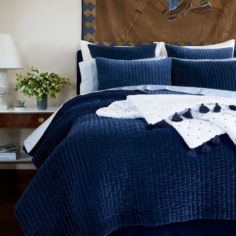 Quilted Indigo Velvet Throw