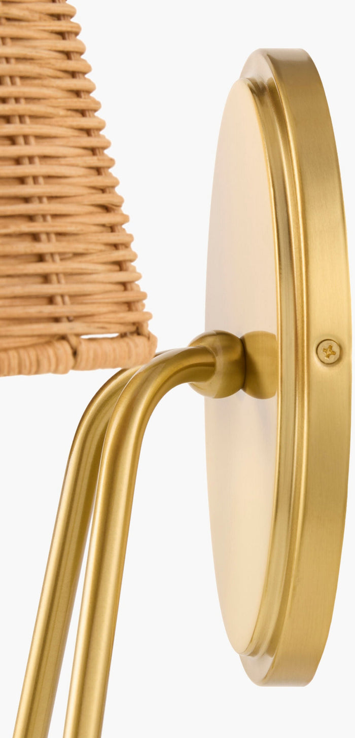 Renley Woven Rattan Wall Sconce gold backplate
