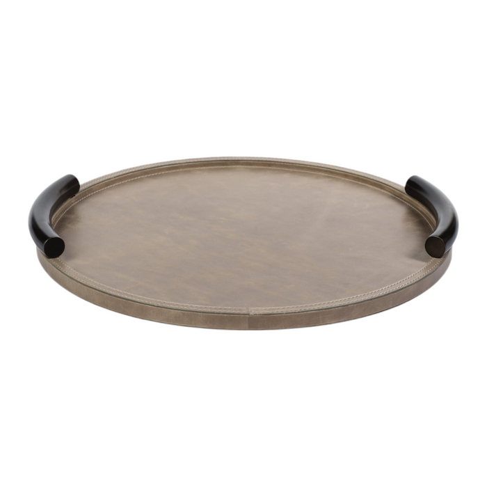 Round Mink Leather Serving Tray