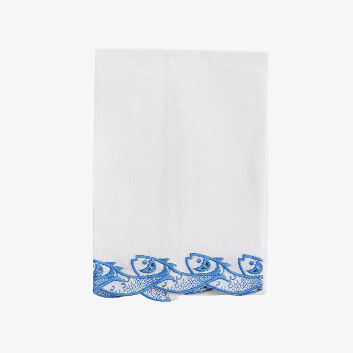 Scrollfish Embroidered Hand Towel - white linen