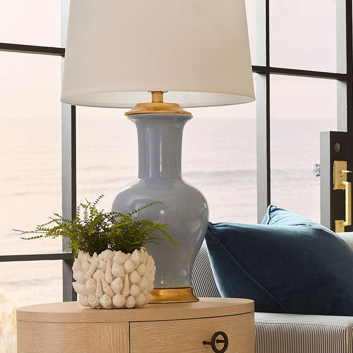 Sea Shell Blanc de Chine Bowl styled with Madeline Periwinkle Lamp