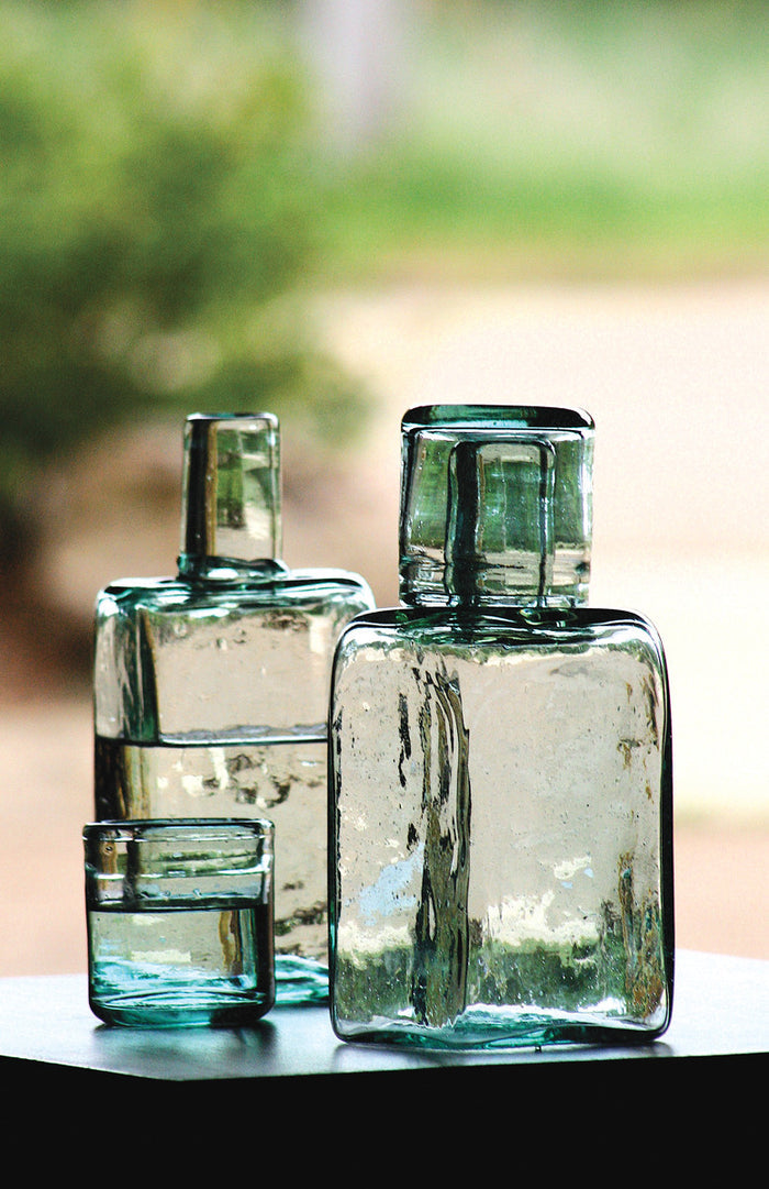 Seaside Carafe and Drinking Glass on table
