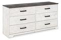 Six Drawer Dresser Shawburn Whitewash/Charcoal Gray