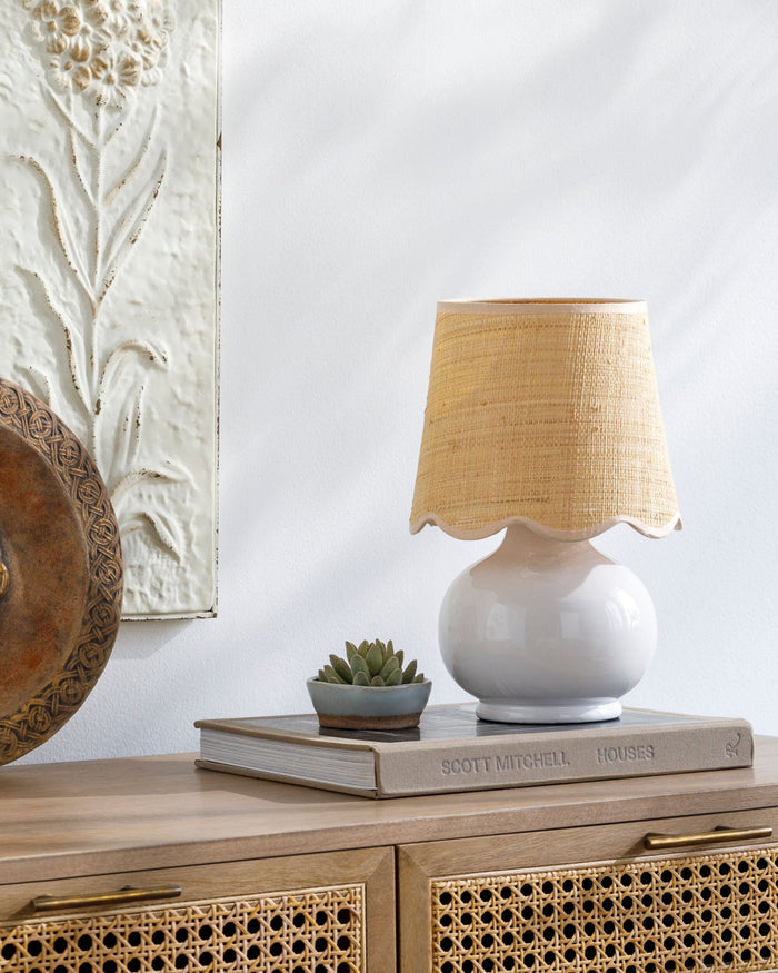 Sophia White Mini Lamp on book