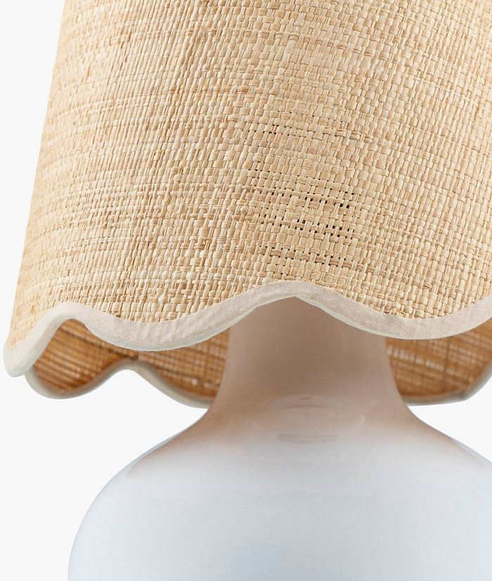 Sophia White Mini Lamp raffia shade closeup
