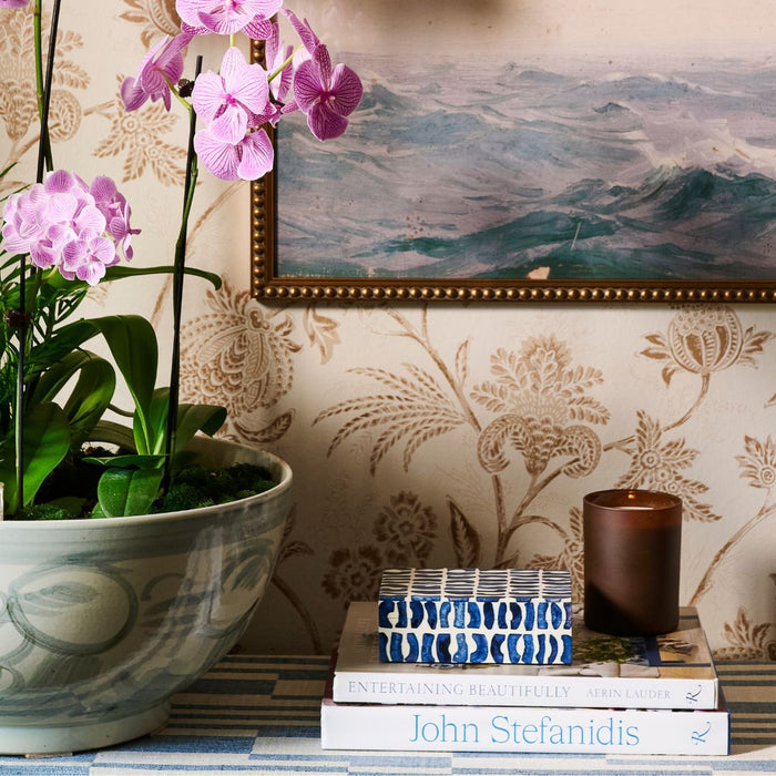 St. Martin Small Blue Bone Box styled with orchid - Dear Keaton