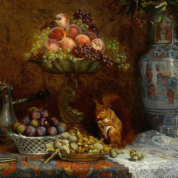 Still Life Print in Antiqued Brass Oval Frame closeup