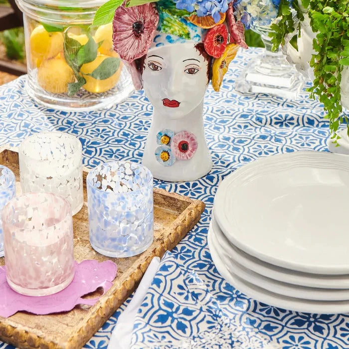 Torcello Blue Spotted Glass Set styled on table