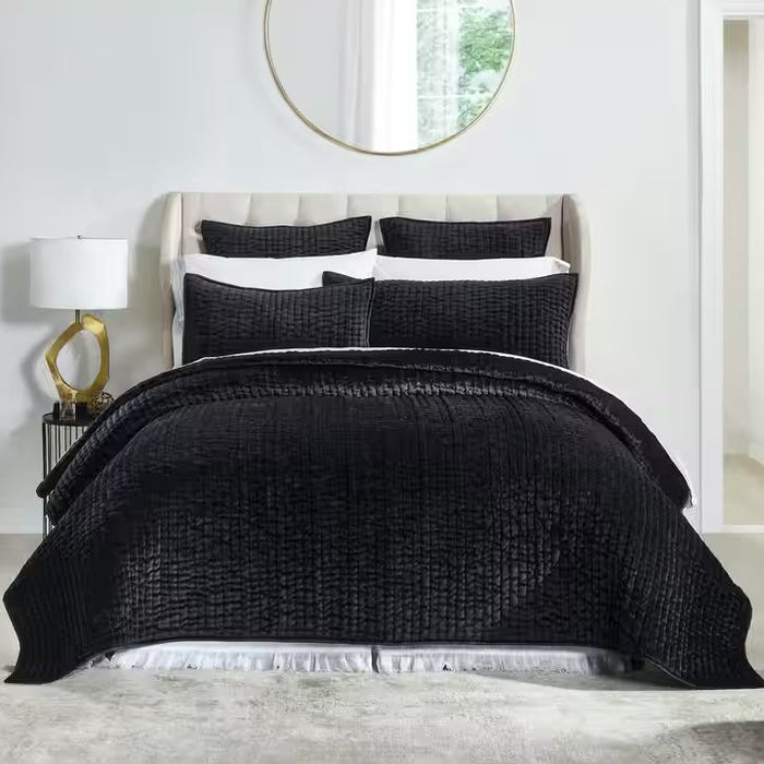 Walton Channel Velvet Sham in Black - Euro