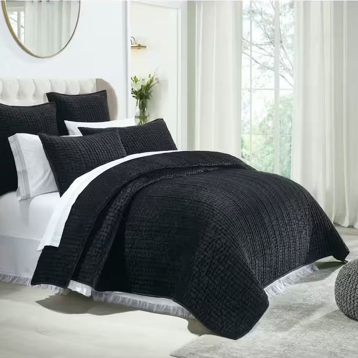 Walton Channel Velvet Sham in Black - Euro