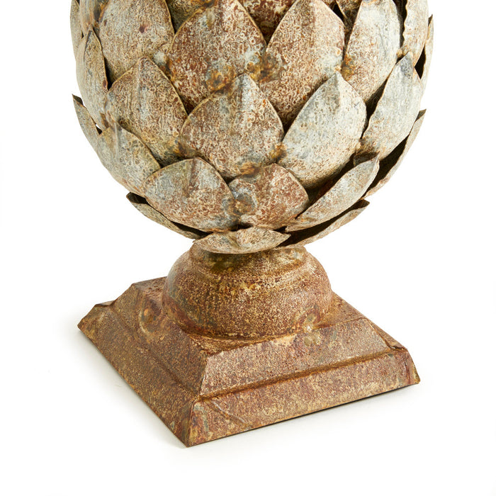 Weathered Metal Artichoke Finial base closeup