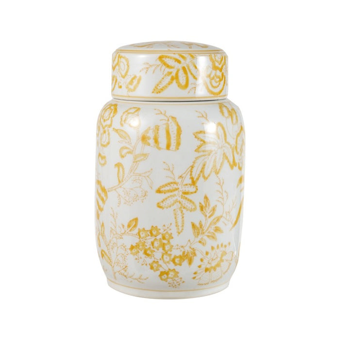 Yellow & White Round Stoneware Jar