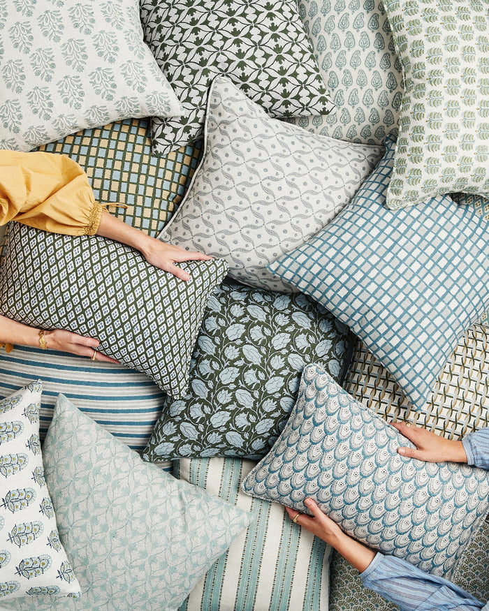 Walter G Celadon Moss and Tahoe Block Print Pillows